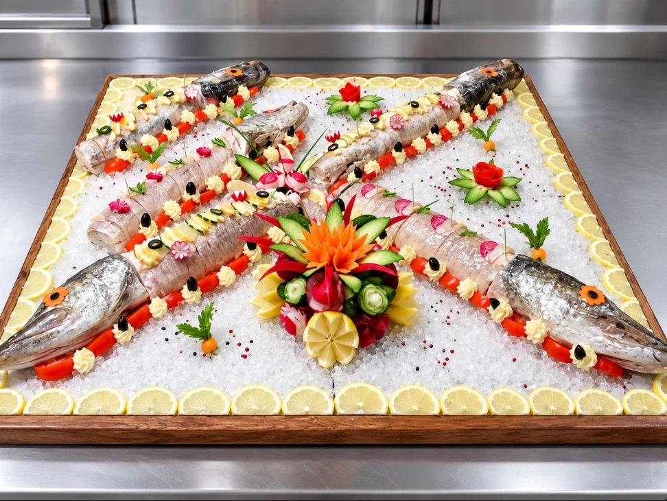 Brochets travaillés et dressés pour une réception par La Perrignoise